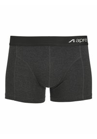 Dunkelgraue Herren-Boxershorts mit einem schwarzen elastischen Bund, der mit weißem Branding versehen ist. Hergestellt aus einem weichen, dehnbaren Stoff mit Nahtdetails.