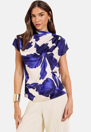 Friends Like These, REGULAR FIT - SATIN DRAPE NECK BLOUSE - Bluse - blue floral print