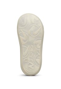 Bílá gumová podrážka s texturovaným povrchem, která má vzor obdélníků a vyvýšené "Naturino" na boku. Velikost 20 je uvedena.