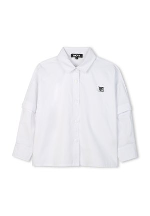 Witte lange mouwen overhemd met een button-down kraag, voorzien van een klein zwart DKNY-logo op de borst. Gemaakt van een soepele, lichte stof.