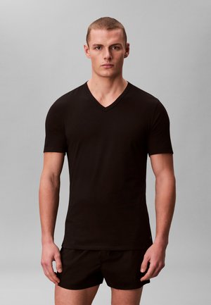 Calvin Klein Underwear 3 PACK V-NECK T-SHIRT COTTON MICROFIBER STRETCH - Caraco - black/white/grey heather