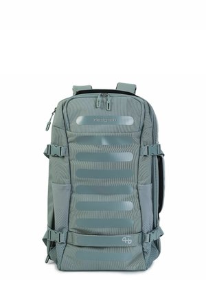 Grauer Hedgren Rucksack mit mehreren Reißverschlussfächern, verstellbaren Seitenriemen, gepolsterten Schultergurten und einem oberen Tragegriff.