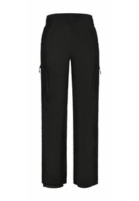 Mustat cargo-housut, joissa on rento leikkaus, sivu- ja vetoketjutaskut sekä sileä, kevyt kangas. Suunniteltu mukavuuteen ja käytännöllisyyteen.