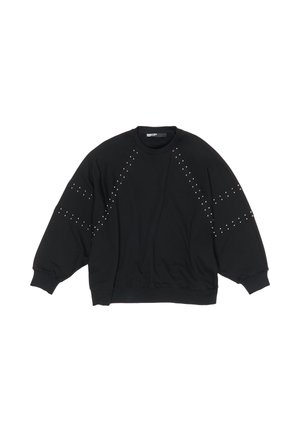 Felpa nera con maniche lunghe e ampie, decorata con borchie argento lungo spalle e lati. Realizzata in tessuto morbido e flessibile.