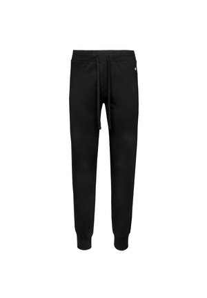 Pantaloni della tuta neri in misto cotone, dotati di vita elastica con cordino, polsini a costine e dettagli di branding minimi sull'anca.