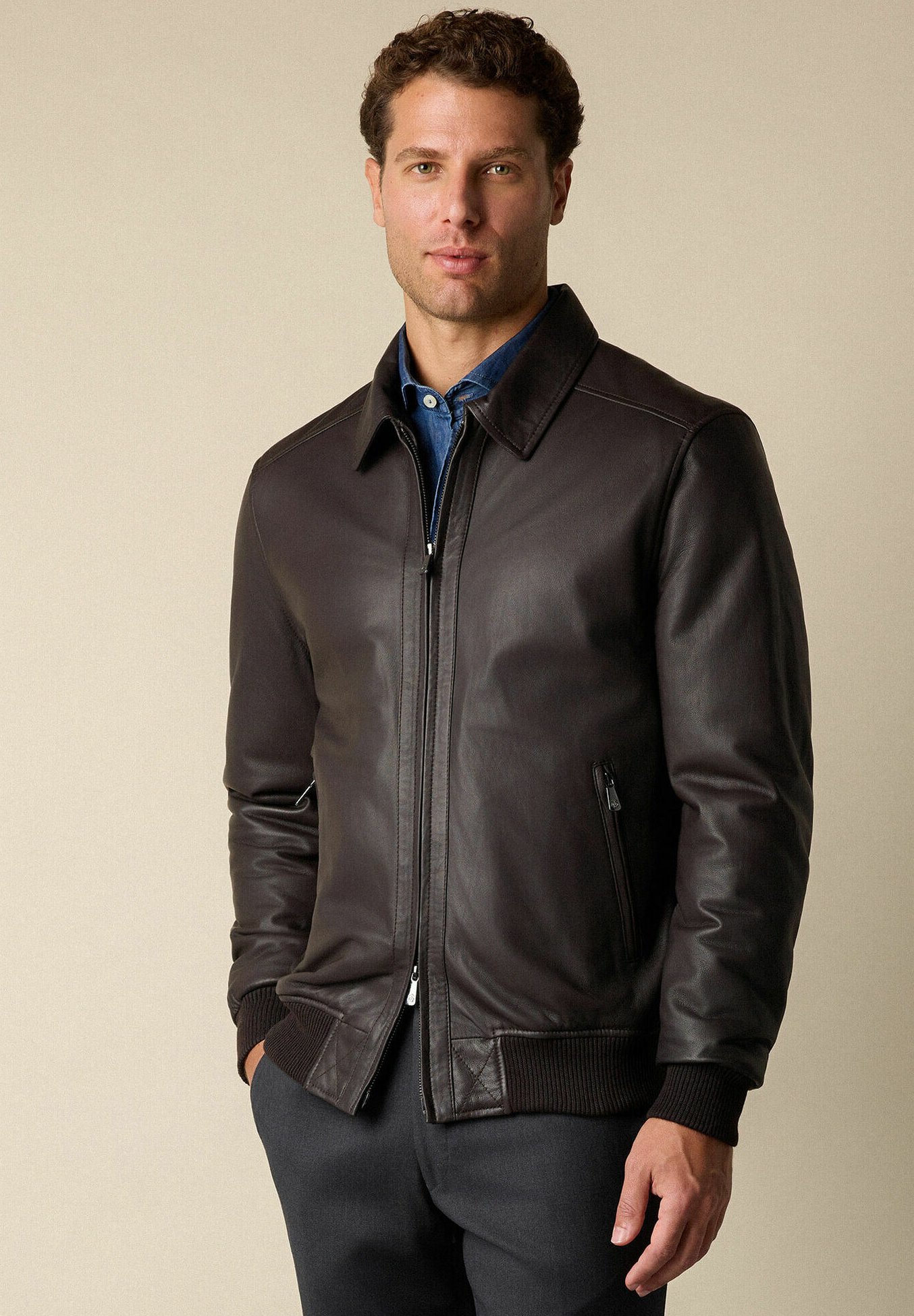 Brooks Brothers Leather jacket - dark brown - Zalando