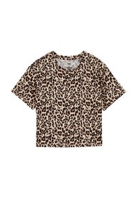 Leoparda raksts īsām piedurknēm T-krekls smilšu un brūnu toņu, ar apaļu izgriezumu un brīvu piegriezumu. Mīksta auduma tekstūra ar ikdienišķu dizainu.