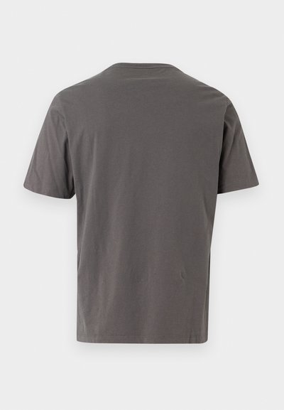 Short-sleeve, crew-neck T-shirt in dark gray cotton fabric. Simple design, smooth texture, no visible patterns or accents.