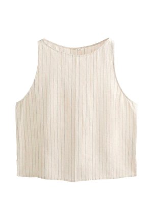 OYSHO, 100% LINEN STRIPED SQUARE - Bluza - stone