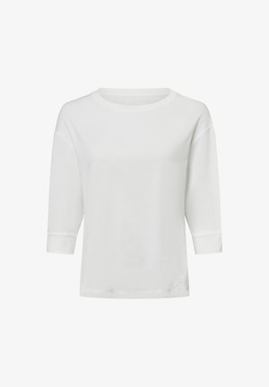 Witte sweatshirt met driekwartmouwen, gemaakt van katoen, met een ronde halslijn en subtiele zoomdetails. Glad, zacht textuur.