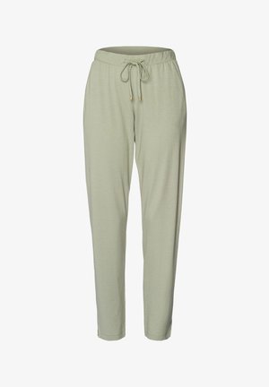 Helle grüne Jogginghosen aus weichem Material. Verfügt über einen elastischen Bund mit Kordelzug und enge Bündchen an den Knöcheln.