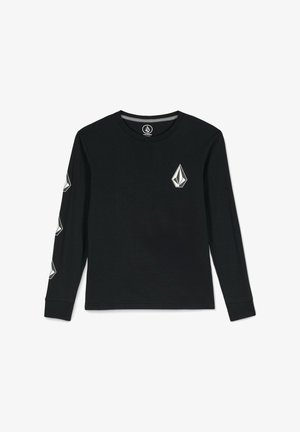 Czarna długa koszula z długim rękawem wykonana z bawełny, z okrągłym dekoltem. Posiada małe białe logo na klatce piersiowej oraz diamentowe akcenty na rękawach.