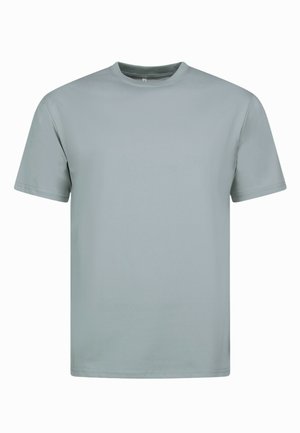 Lichtgrijs T-shirt met ronde hals, korte mouwen, een ontspannen pasvorm en eenvoudig ontwerp op een witte achtergrond.