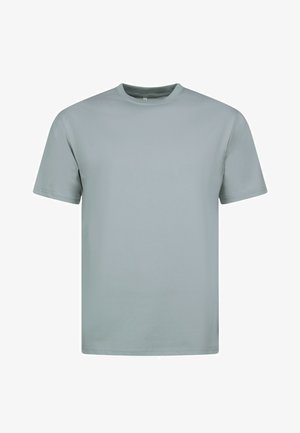 Lichtgrijs T-shirt met ronde hals, korte mouwen, een ontspannen pasvorm en eenvoudig ontwerp op een witte achtergrond.