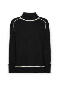 Maglione a collo alto nero con cuciture bianche a contrasto, dotato di polsini e orlo a coste, con una vestibilità morbida. Realizzato in un morbido materiale di maglieria.