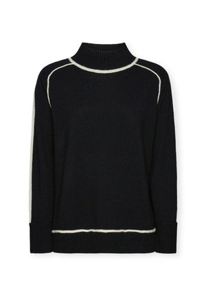 Maglione a collo alto nero con cuciture bianche a contrasto, dotato di polsini e orlo a coste, con una vestibilità morbida. Realizzato in un morbido materiale di maglieria.