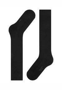 Mustad sokid, mis on valmistatud pehmest kangast, omavad siledat tekstuuri, klassikalist kuju ja diskreetset brändingut talla peal.