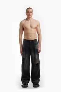FAVELA KNEE DISTRESSED UNISEX - Traperice opuštenog kroja - black dod black washed