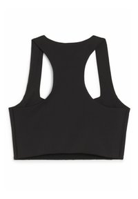 Musthave mustrõngas disainiga must spordipeek, millel on sile tekstuur ja minimaalsed õmblused, et saavutada šikk välimus.
