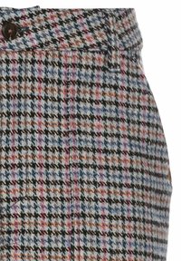 Rock aus Wollmischung mit einem mehrfarbigen Hahnentrittmuster in Blau, Schwarz, Orange und Pink, mit einer Knopfverschlusseinstellung an der Taille.