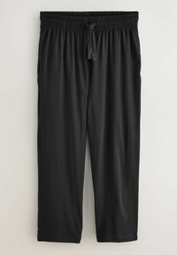 Sorte, lette loungbukser med elastisk talje, snor og lige ben. Glat tekstur og ankellangt design.
