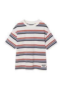 Cotton T-shirt with horizontal stripes in red, navy, and white. Features a crew neck and a printed label reading "SKATE PARK."