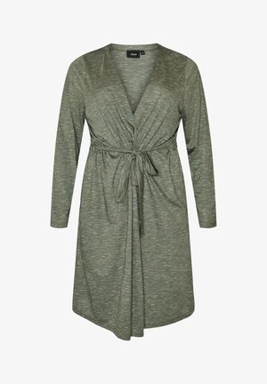Zizzi, LANGE JERSEY-STRICKJACKE MIT BINDEGÜRTEL - Ζακέτα - grün