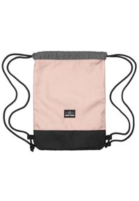 Ružovo-čierny batoh na sťahovanie s šedým vrchom, textúrovaná tkanina, s malou nálepkou s nápisom "Johnny Urban" na prednej strane.