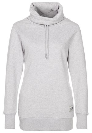 Světlounce šedá mikina s dlouhým rukávem, s vysokým, volným límcem ve tvaru nákrčníku a se stahovací šňůrkou, žebrovanými manžetami a spodním lemem, malou logo nášivkou u spodního lemu.