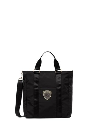 Borsa tote nera con doppio manico e tracolla regolabile, dotata di tasca frontale e patch con il logo Blauer.