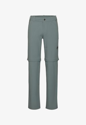 Helle graue zip-off-Hosen aus synthetischem Material. Mit Fronttaschen, genähtem Bund und einem Logo-Akzent am linken Bein.