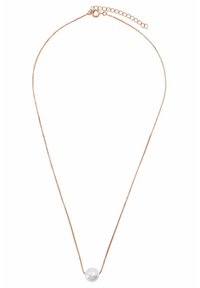 Kjede i rosagull med en enkelt stor perlependant. Kjedet har en delikat, teksturert finish og en justerbar lås.