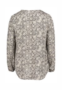 Bedruckte Bluse mit einem Blattmuster in Dunkelgrau und Creme, mit normaler Passform, langen Ärmeln und rundem Ausschnitt. Weiche Stofftextur.