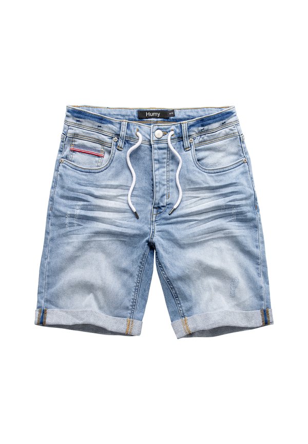 STYLISCHE BERMUDA MIT KORDELZUG UND USED-WASCHUNG - Jeans Shorts - hellblau