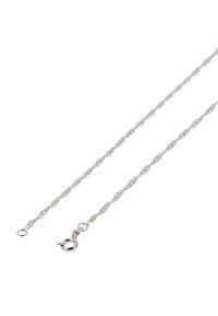 Sølv kædestens halskæde, snoet design, glat tekstur, med en lænkekrog og cirkulær ende. Let og slank, velegnet til lagdeling.