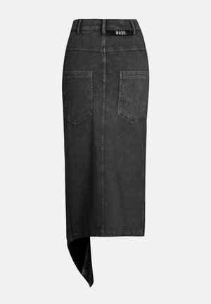 #VDR VILLADELLEROSE, ASYMMETRIC MIDI SKIRT - Τζιν φούστα - black