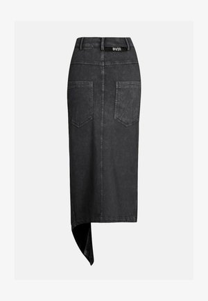#VDR VILLADELLEROSE, ASYMMETRIC MIDI SKIRT - Τζιν φούστα - black