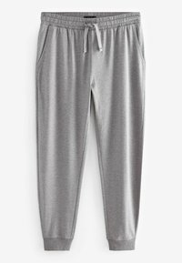Pantaloni de jogging gri dintr-un material moale, având talie elastică, închidere cu șnur, buzunare laterale și manșete strâmte.