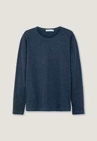 Langärmliges Crewneck-Shirt in Dunkelblau. Hergestellt aus weicher Baumwolle, mit einer glatten Textur und minimalistischem Design ohne sichtbare Muster.