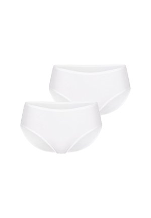 Dwie proste białe bezszwowe majtki, wyświetlone na białym tle, widok od przodu.