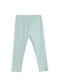 Leggings acanalados en verde menta con una cintura elástica. El material presenta rayas verticales y un acabado suave, ligeramente texturizado.