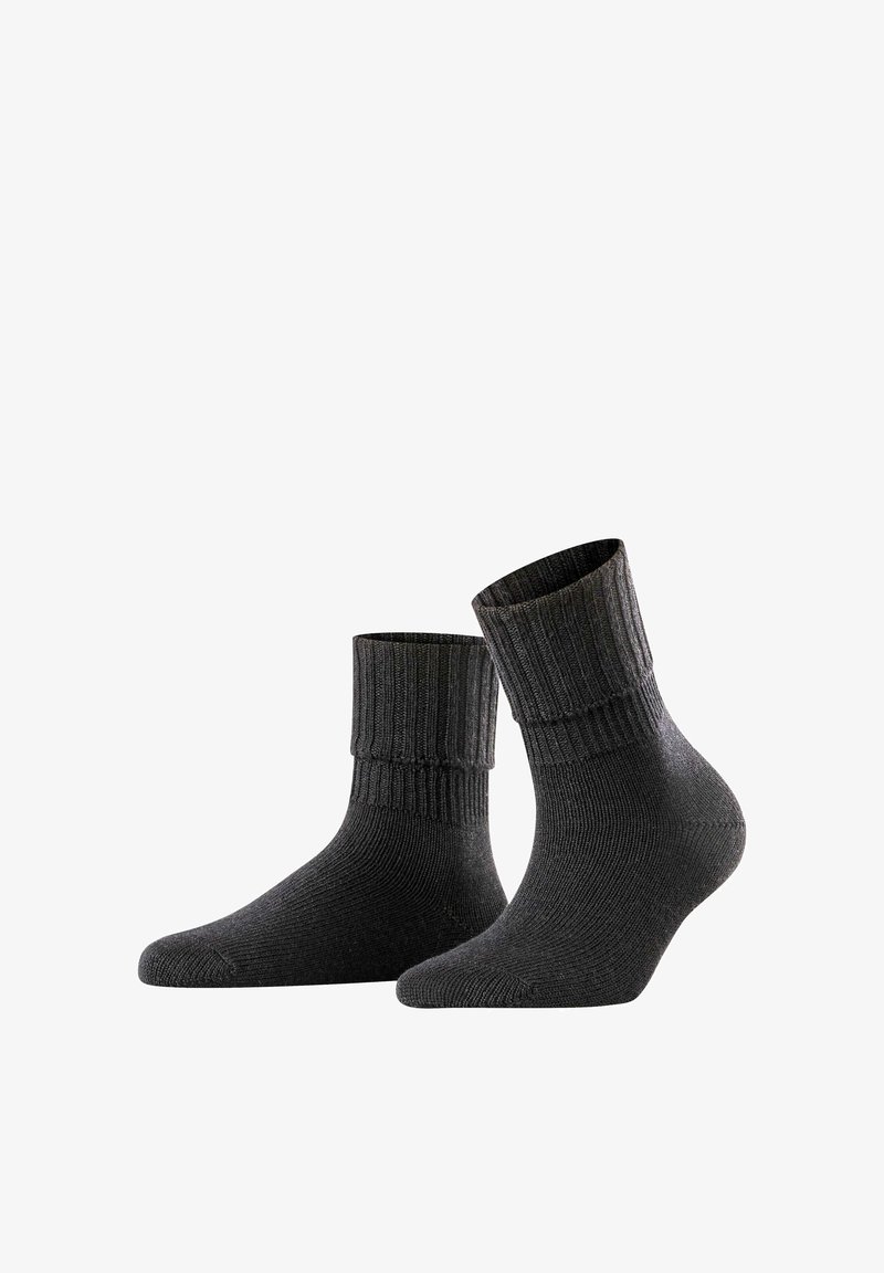 Σκούρες γκρι ριγωτές κάλτσες αστράγαλου με φαρδύ μανίκι, που διαθέτουν ομαλή υφή και σχέδιο χωρίς ραφή στα δάχτυλα.