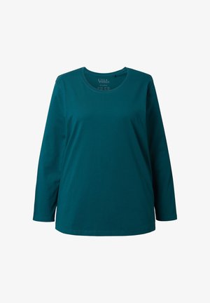 T-shirt in cotone a maniche lunghe color verde acqua con scollatura rotonda e taglio dritto. Presenta cuciture minime e nessun motivo o accentuazione visibili.