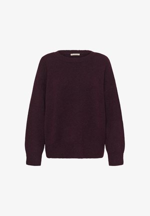 Burgundi tooni kootud sviiter, millel on vabalt langev lõige, ümar kaelus, pikad varrukad ja ribatud mansetid. Pehme tekstuur ja ühtlane kudumismuster kogu ulatuses.