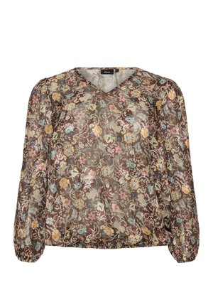 Zizzi, BLUSE MIT BLUMENMUSTER UND BALLONÄRMELN - Μπλούζα - braun