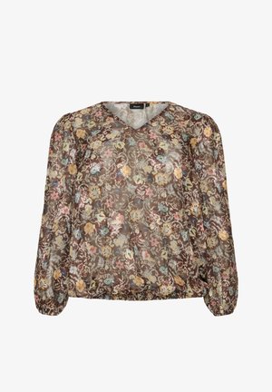 Zizzi, BLUSE MIT BLUMENMUSTER UND BALLONÄRMELN - Bluse - braun