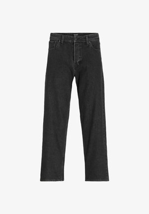 Jeans de mezclilla negra con un diseño de pierna recta, que cuentan con una bragueta con cremallera, pasadores para cinturón y seis bolsillos, fabricados en una resistente mezcla de algodón.