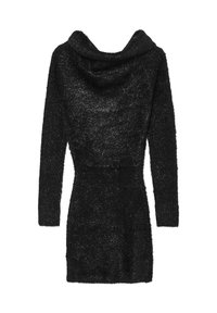 Schwarzes, langärmeliges Strickkleid mit einem Schalkragen, aus weichem, flauschigem Material. Figurbetonte Passform mit strukturiertem Stoff überall.