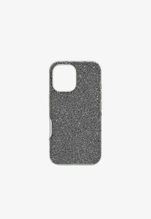 Svartprickig telefonfodral med texturerad yta, med ett utskärning för kameran och knappöppningar på sidan.