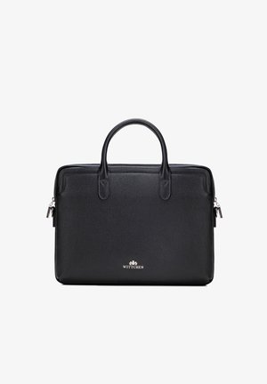 Maletín de cuero texturizado negro con doble asa, cremalleras plateadas en ambos lados y logo "WITTCHEN" en el frente.